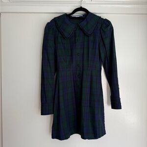Hill House Long Sleeve Plaid Dress - Green and Blue